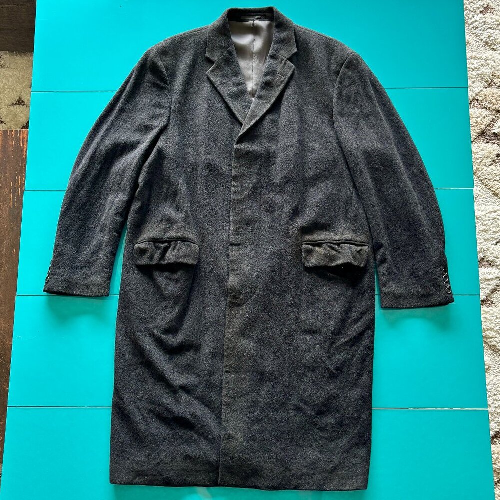 Vintage Racing Green Wool-Blend Grey Overcoat (Chest 44R)